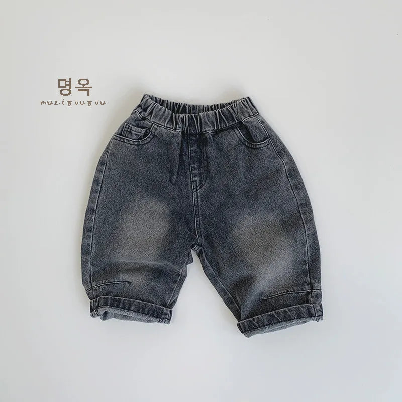 New Children Vintage Denim Trousers Boys/Girls Versatile Casual Harem Pants