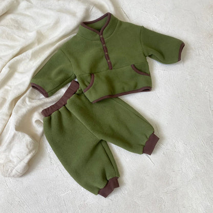 Solid Infant Casual Sweatshirt Outfits Kids Boys Fleece Trousers Suit