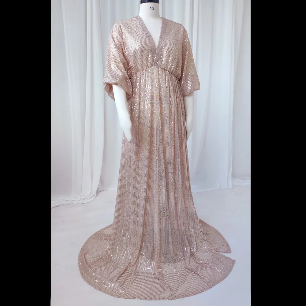 Women V-neck Champagne Sequin Dress Maternity Photography Props Pregnant Women Party Dress