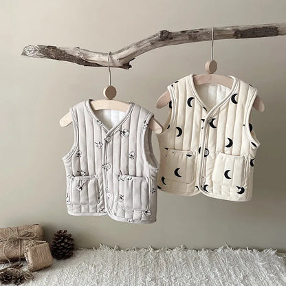 Boy Girl Flower Print Cardigan Sleeveless Vest Fashion Baby Warm Outwear