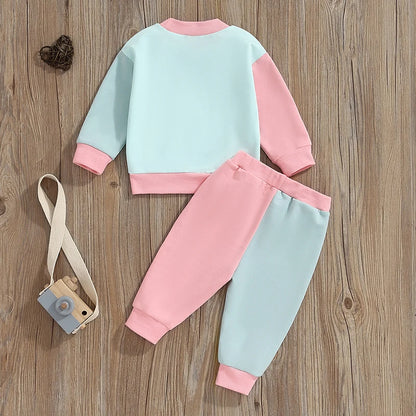 Baby Girl Letter Print Sweatshirt + Contrast Color Pants Set