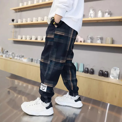 Boys Cotton Plaid Pants Spring Autumn Toddler Casual Kids Loose Trousers