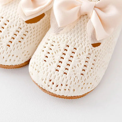 Girls Princess Flats Cute Bow Knitted Hollowed out Shoes Casual Walking Shoes