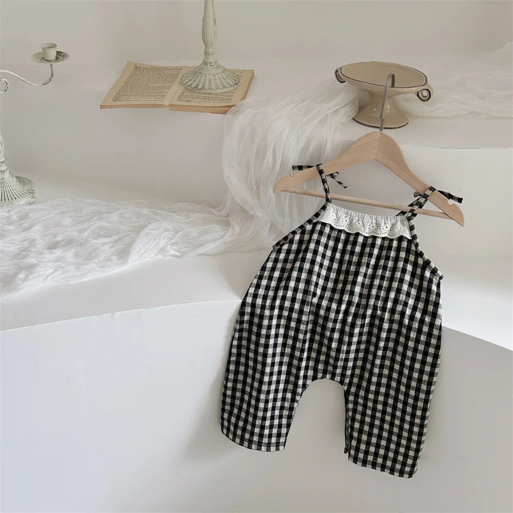 Baby Girl Sleeveless Plaid Jumpsuit Newborn Princess Cotton Romper