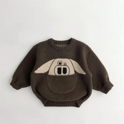 New Cartoon Pullover Sweater Boys Pocket Panda Knitted Shirt Girls Loose Cute Tops