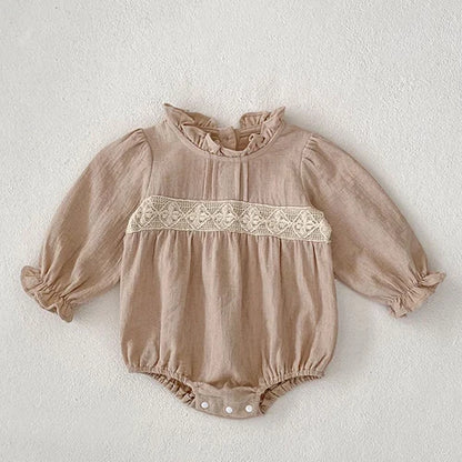 Infant Baby Girls Jumpsuit Long Sleeved Cotton Mesh Splicing Toddler Romper