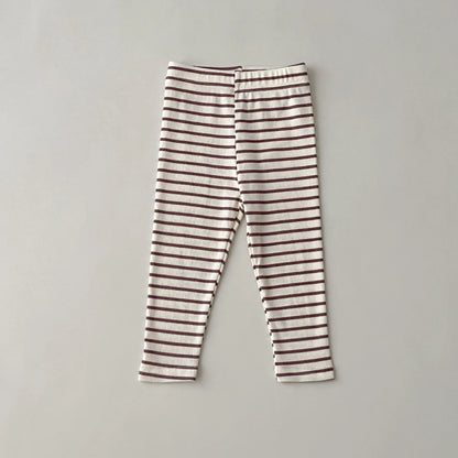 Girl Children Ribbed Solid Simple Leggings Boy Baby Striped Casual Pants