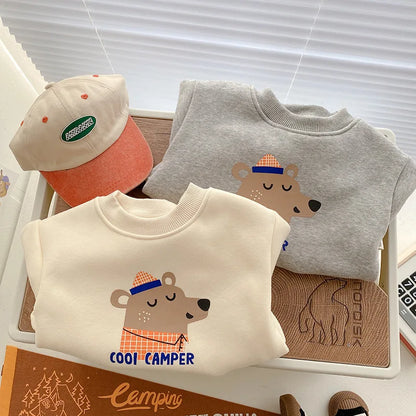 Children Fleece Sweatshirt New Baby Boys Warm Tops Girls Cartoon Print Pullover