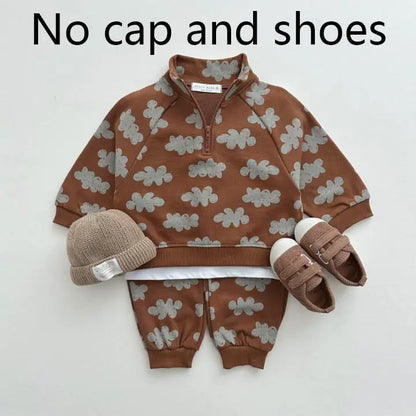 Baby Fashion Print Sweatshirt Set Boy Girl Infant Retro Casual Tops + Pencil Pants