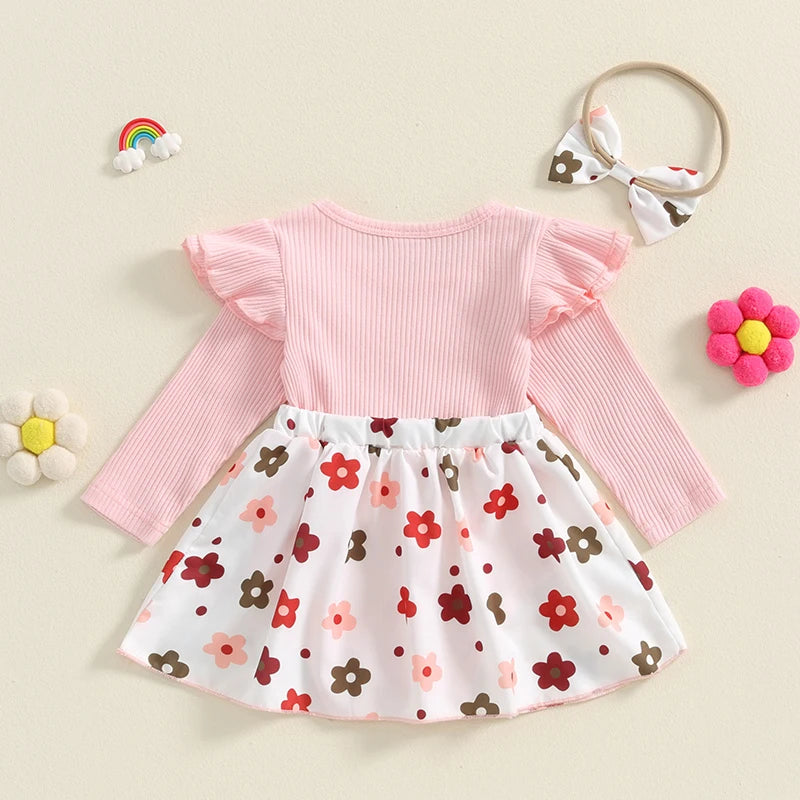 Baby Girls Flower Print  Bodysuits with Headband