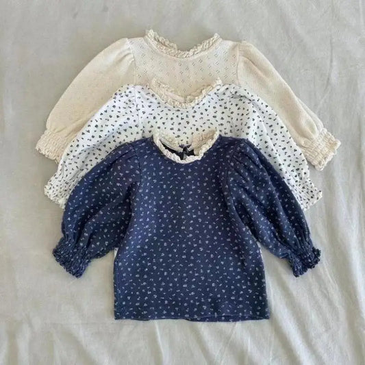 Baby Long Sleeve T Shirts Infant Girl Floral Shirts Children Cotton Puff Sleeve Tops