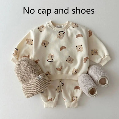 Children Cartoon Bear Sweatshirt Sweatpants Suit Boy Girl Baby Cute Print