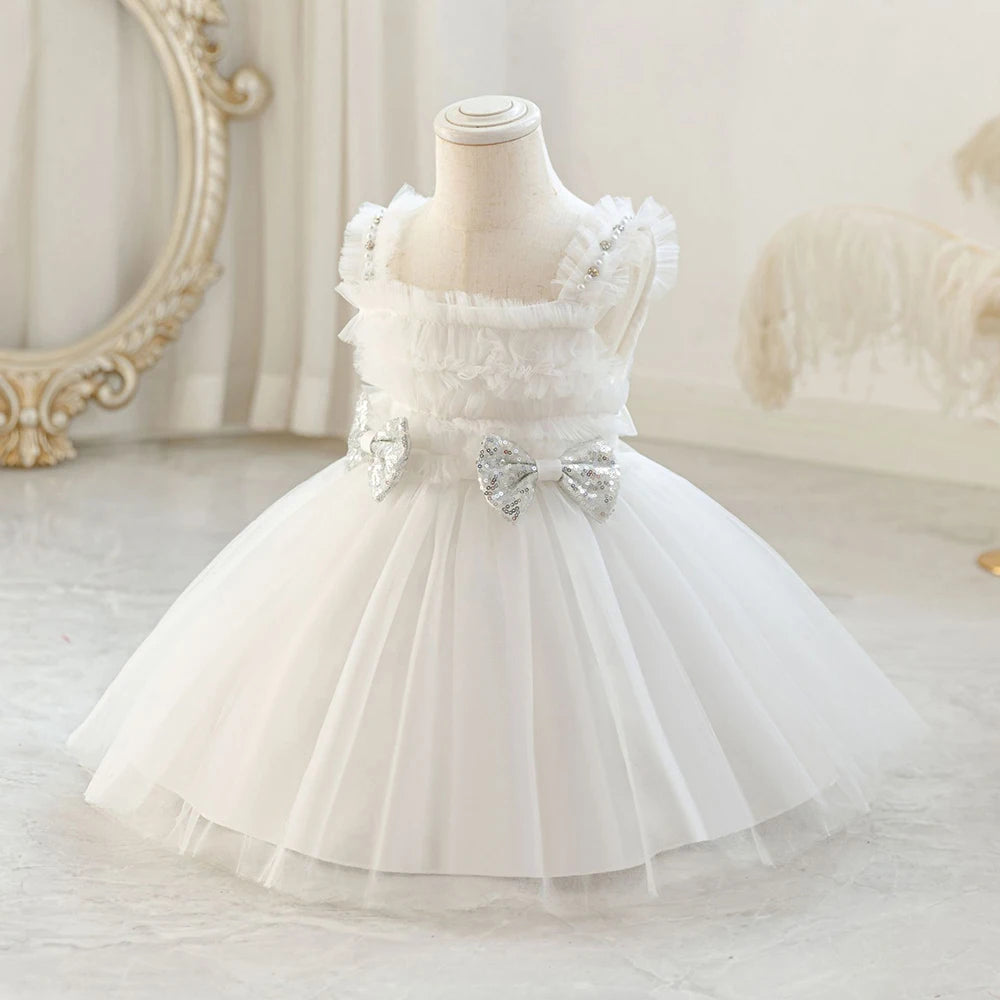 Girls Dress Sequined Bowknot Children's Princess Mesh Dresses Sling Girl Tutu
