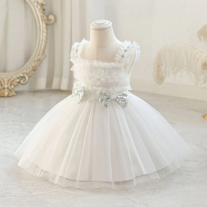 Girls Dress Sequined Bowknot Children's Princess Mesh Dresses Sling Girl Tutu