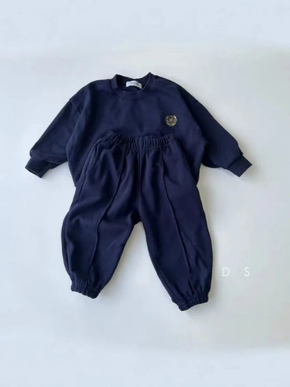 New Baby Casual Sweatshirt Set Boys Long Sleeve Badge Embroidery Pullover+Pants