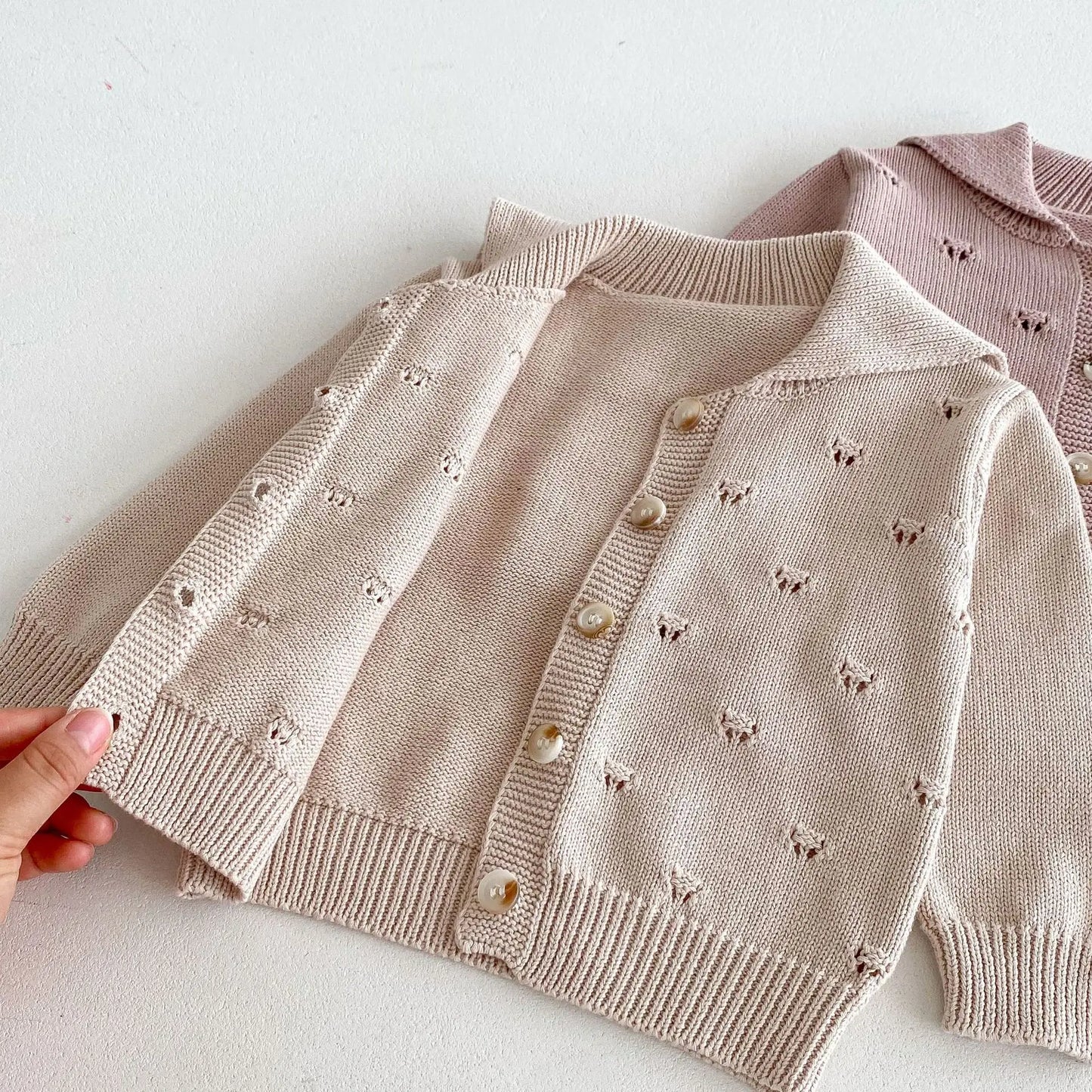 Baby Girls Lapel Hollow Out Knitwear Kids Casual Knitted Cardigan Jacket Clothes