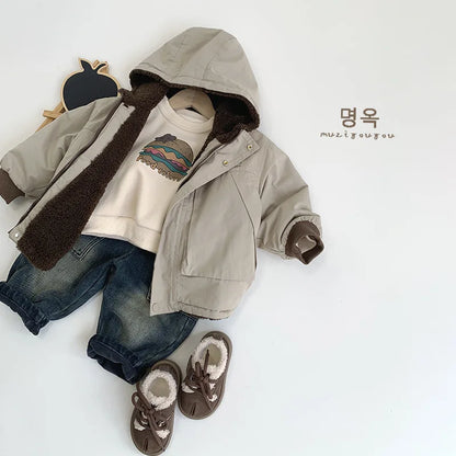 Boys Girls Coats Padded Thickened Casual Zipper Jacket For Children