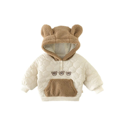 Baby Boy Girl Cute Bear Hooded Sweatshirt Plus Velvet Thick Infant Versatile Tops