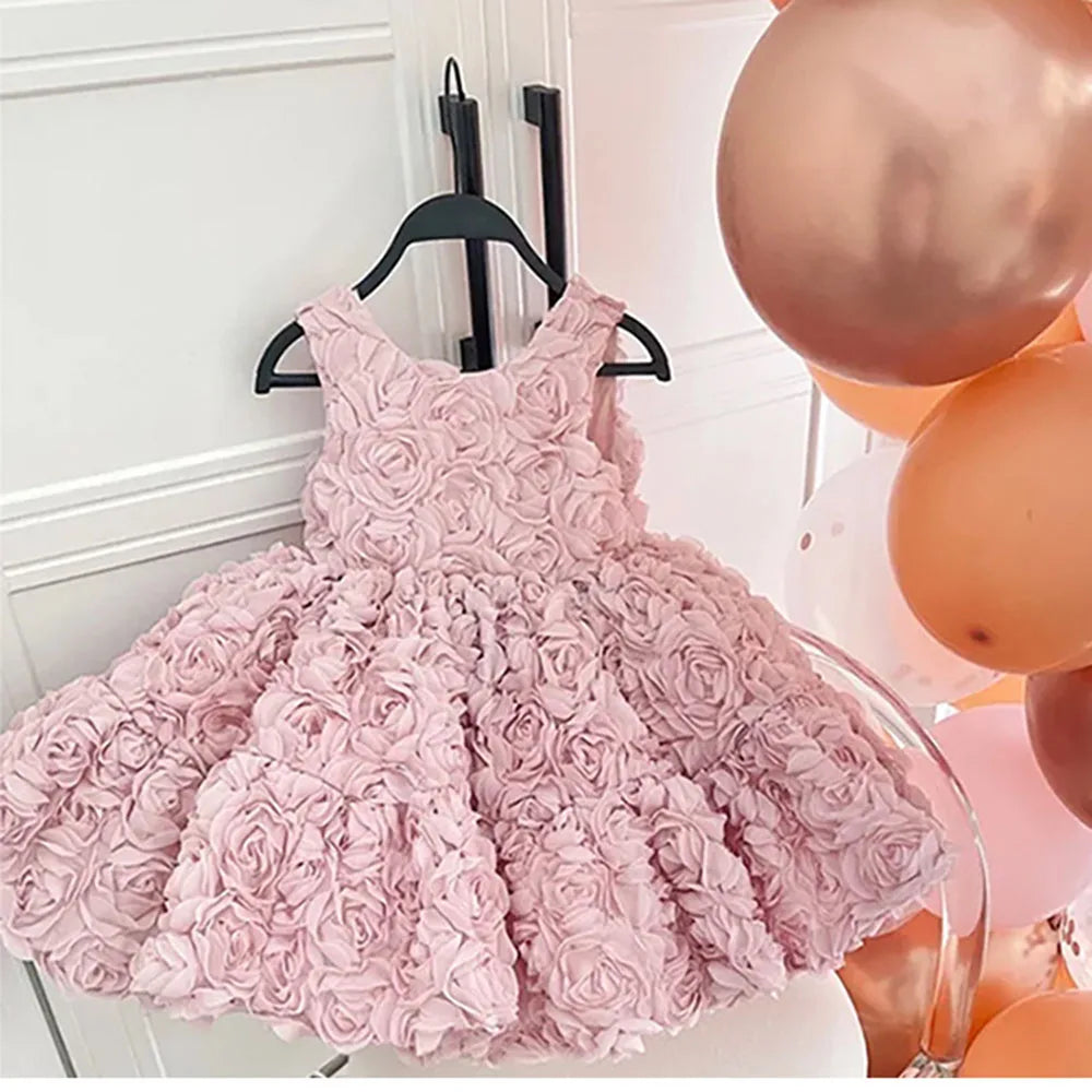 Flower Baby Dresses Sleeveless Elegant Children Holiday Party Prom Ball Gown Tutu Girl's Ceremonial