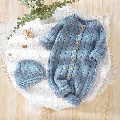 Baby Knit Romper Clothing Newborn Toddler Boy Girl Jumpsuit + Hat Fall Spring Outfits