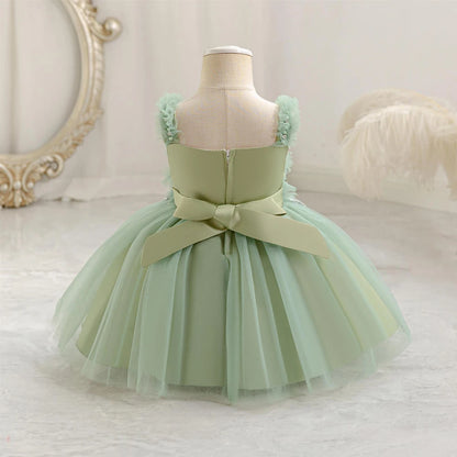 Girls Dress Sequined Bowknot Children's Princess Mesh Dresses Sling Girl Tutu