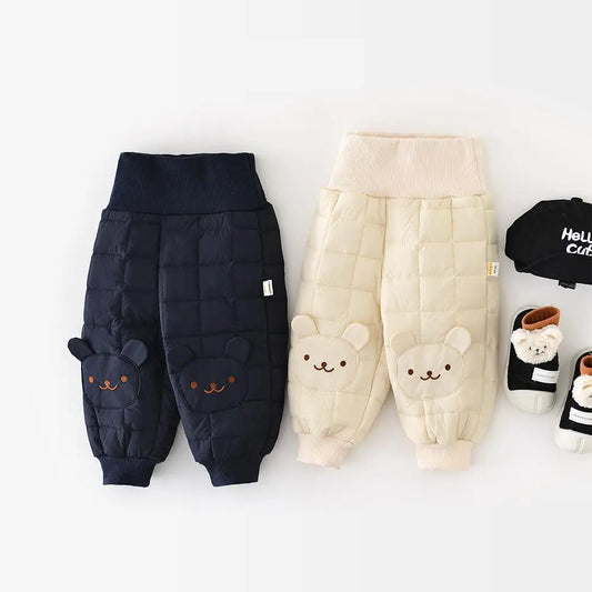 Baby Fleece Warm Pants Plus Velvet Thick Infant Boy Girl Cartoon Bear Trousers