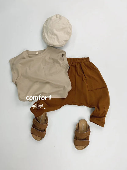 Boy Girl Baby Retro Solid Cross Pants Children Loose Casual Pants