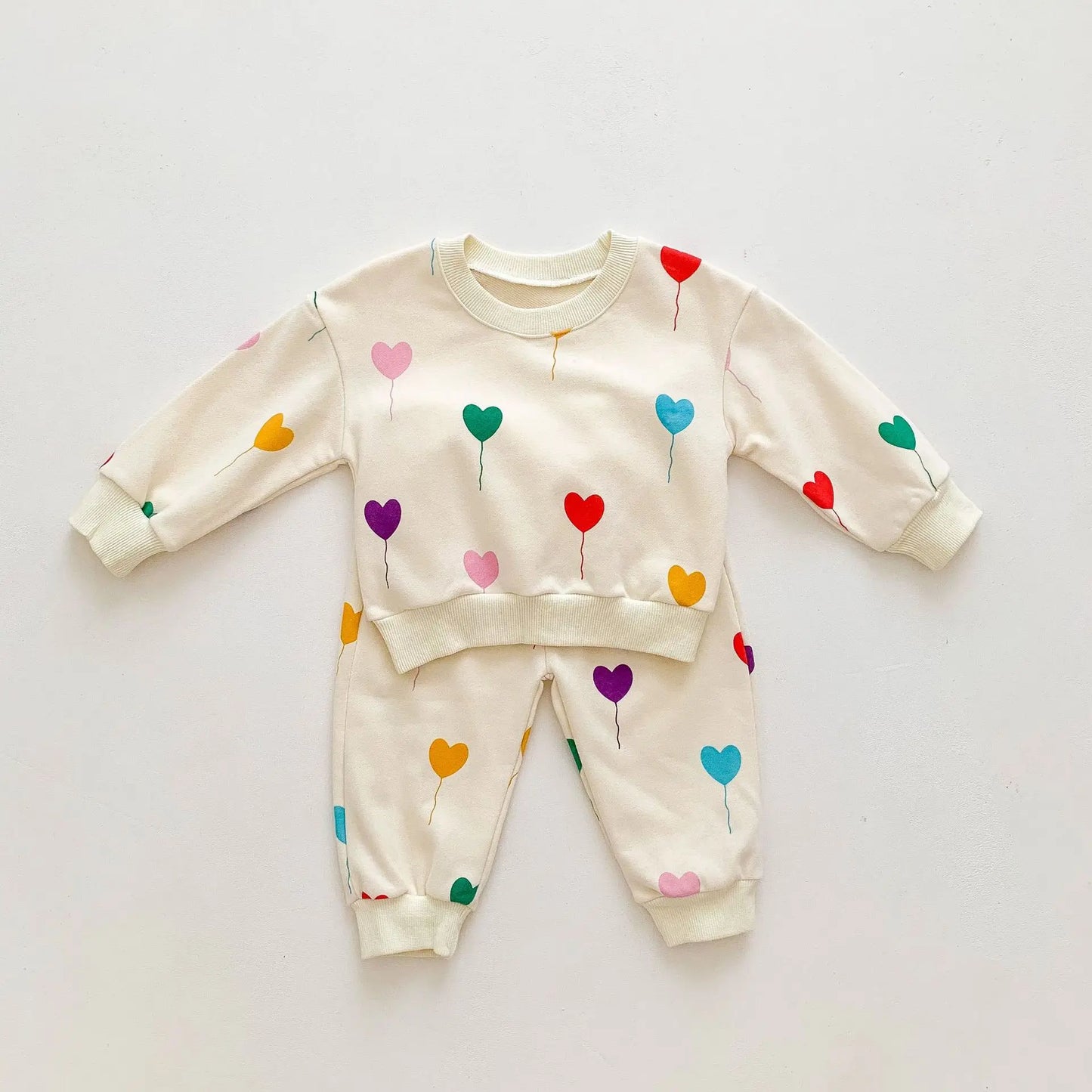 Baby Clothes Set Heart Print Infant Girls Sweatshirt + Pants 2pcs Sets