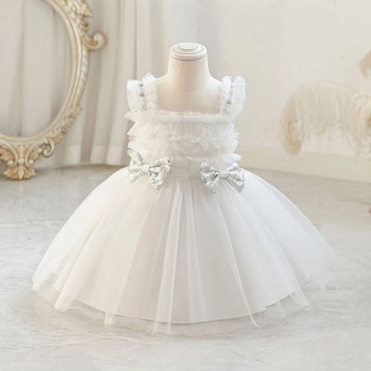 Girls Dress Sequined Bowknot Children's Princess Mesh Dresses Sling Girl Tutu