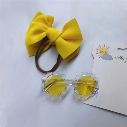 Sunglasses Headband Set Baby Girls Flower Frame UV380 Sun Protection Glasses