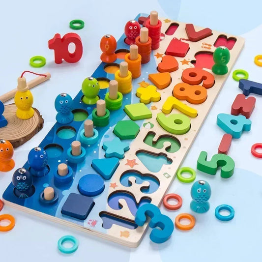 Children Busy Board Count Shape Colors Match Fishing Puzzle Learning Toys Gifts