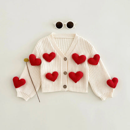 Baby Sweaters Sweet Heart Woolen Coat Pure Cotton Knitted Winter Outwear