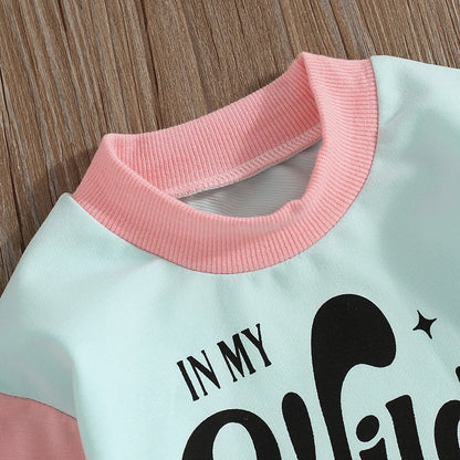 Baby Girl Letter Print Sweatshirt + Contrast Color Pants Set