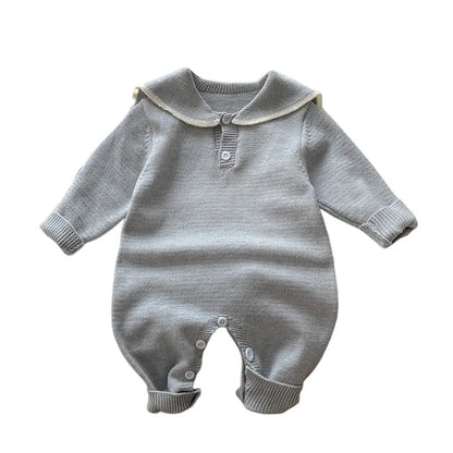 Baby Long Sleeve Knitted Romper Sailor Collar Newborn Clothes Casual Jumpsuit