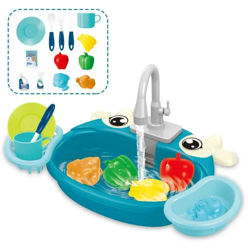 Water Pretend Play House Kids Can Drain Wash Basin Sink Kitchen Set