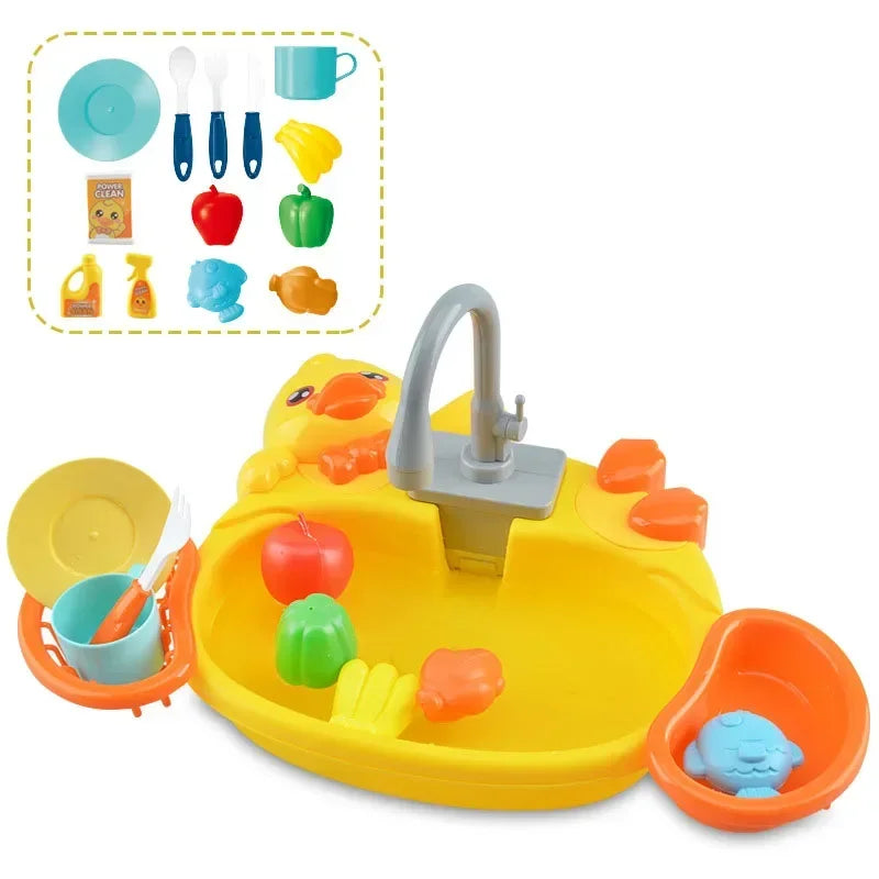 Water Pretend Play House Kids Can Drain Wash Basin Sink Kitchen Set