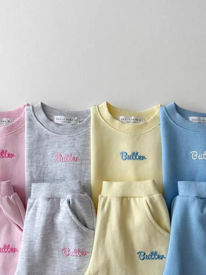 Fashion Boy Girl Embroidery Letter Tops + Pants 2pcs Cotton Baby Sweatshirt Suit