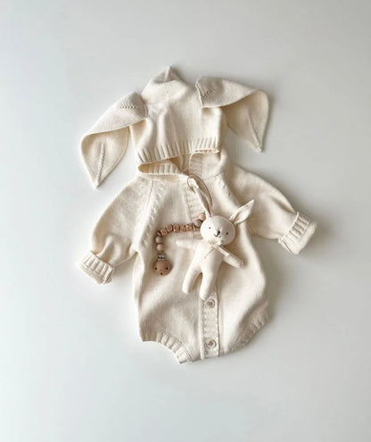 Newborn Hooded Baby Girl Boy Romper Clothes With Bunny Ear Cotton Romper