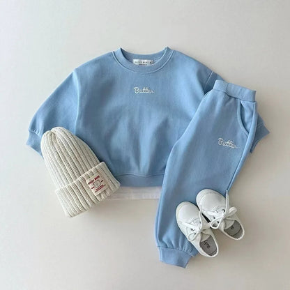 Fashion Boy Girl Embroidery Letter Tops + Pants 2pcs Cotton Baby Sweatshirt Suit