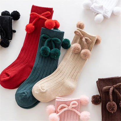 Knee High Socks Boys Girls Pompom Socks Baby Leg Warmers Cotton Sock