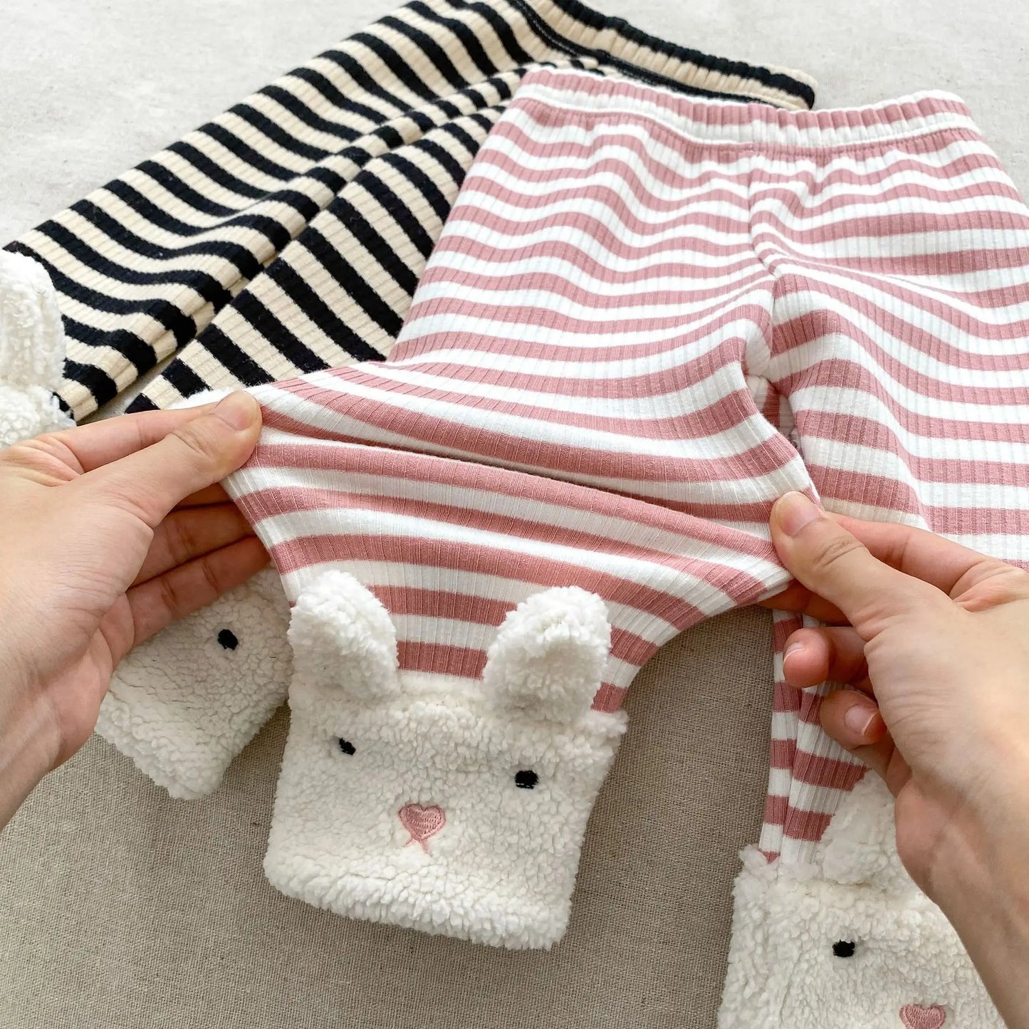 New Baby Girls Thick Warm Set Infant Cute Cartoon Hooded Tops + Striped Pants