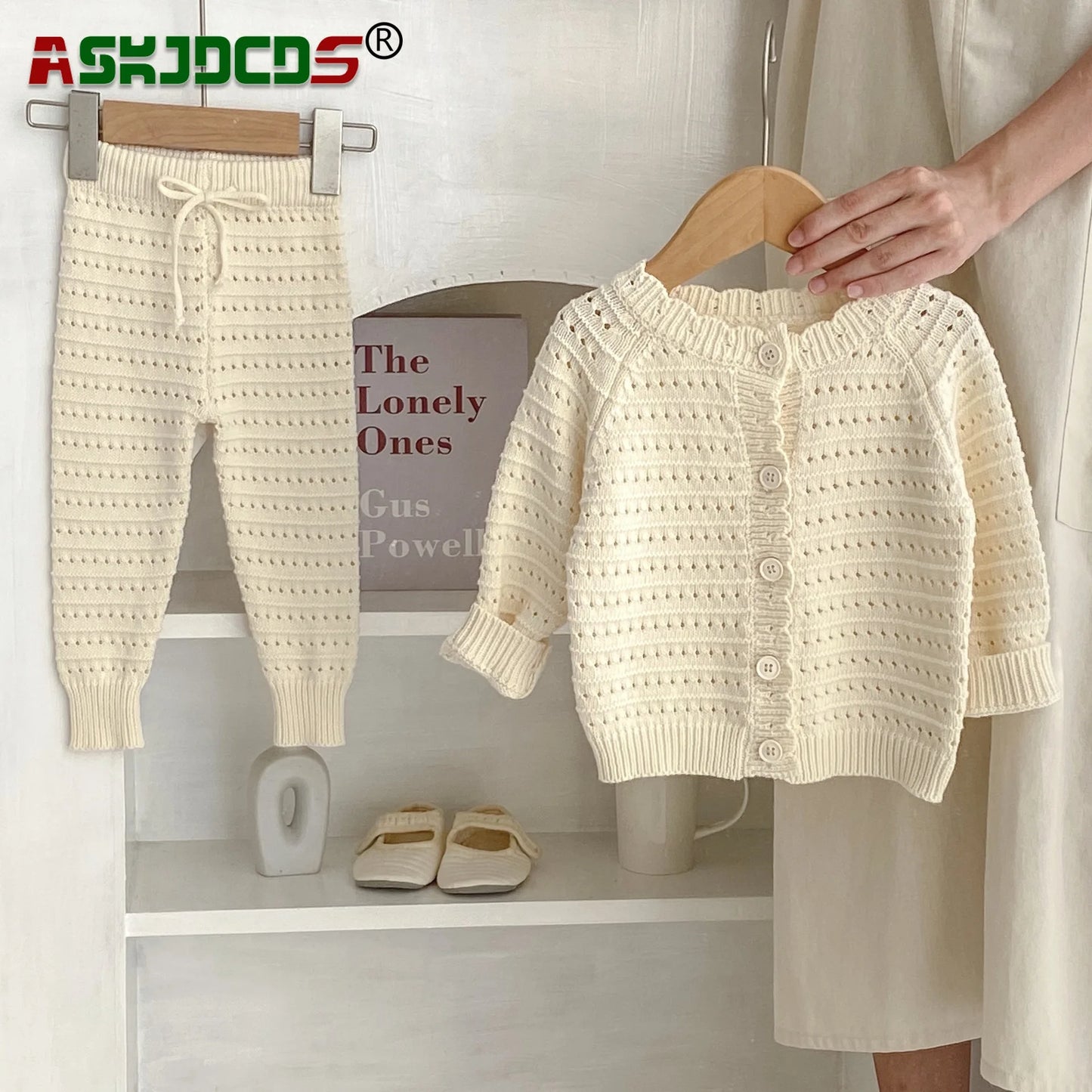 2-Piece Set for Babys Cotton Hollow Knit Single-breasted Top Pants