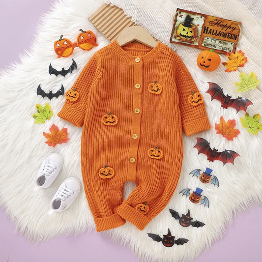 newborn Baby Boys or Girls Halloween theme Pumpkin Embroidery Winter wear