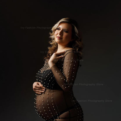 Maternity Photography Dresses Transparent Tulle Pearl Pregnancy Dress