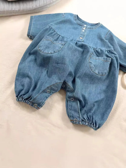 Baby Boy Romper Newborn Toddler Girl Cute Lapel Denim Jumpsuit