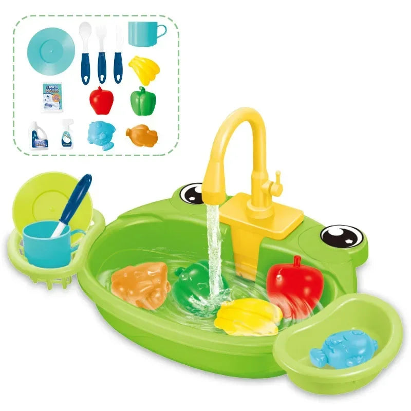 Water Pretend Play House Kids Can Drain Wash Basin Sink Kitchen Set