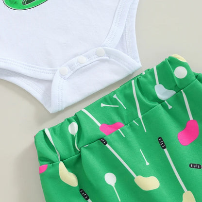 Baby Boys Letter Golf Print Rompers Long Pants Hat 3Pcs Clothes Set