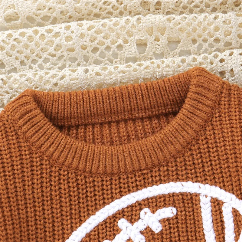 Baby Sweater, Long Sleeve Crew Neck Rugby Embroidery Winter Warm Knit Pullover Tops