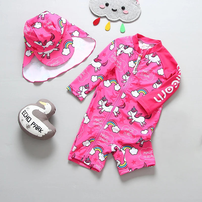 Girls Swimwear UPF50 UV Protection Swimsuit for Children Long Sleeve Clothes