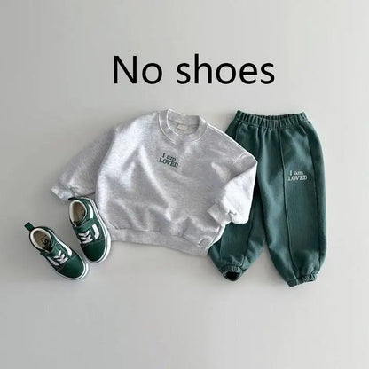 Baby Long Sleeve Clothes Set Boy Girl Children Embroidery Letter Cotton Tops + Pants